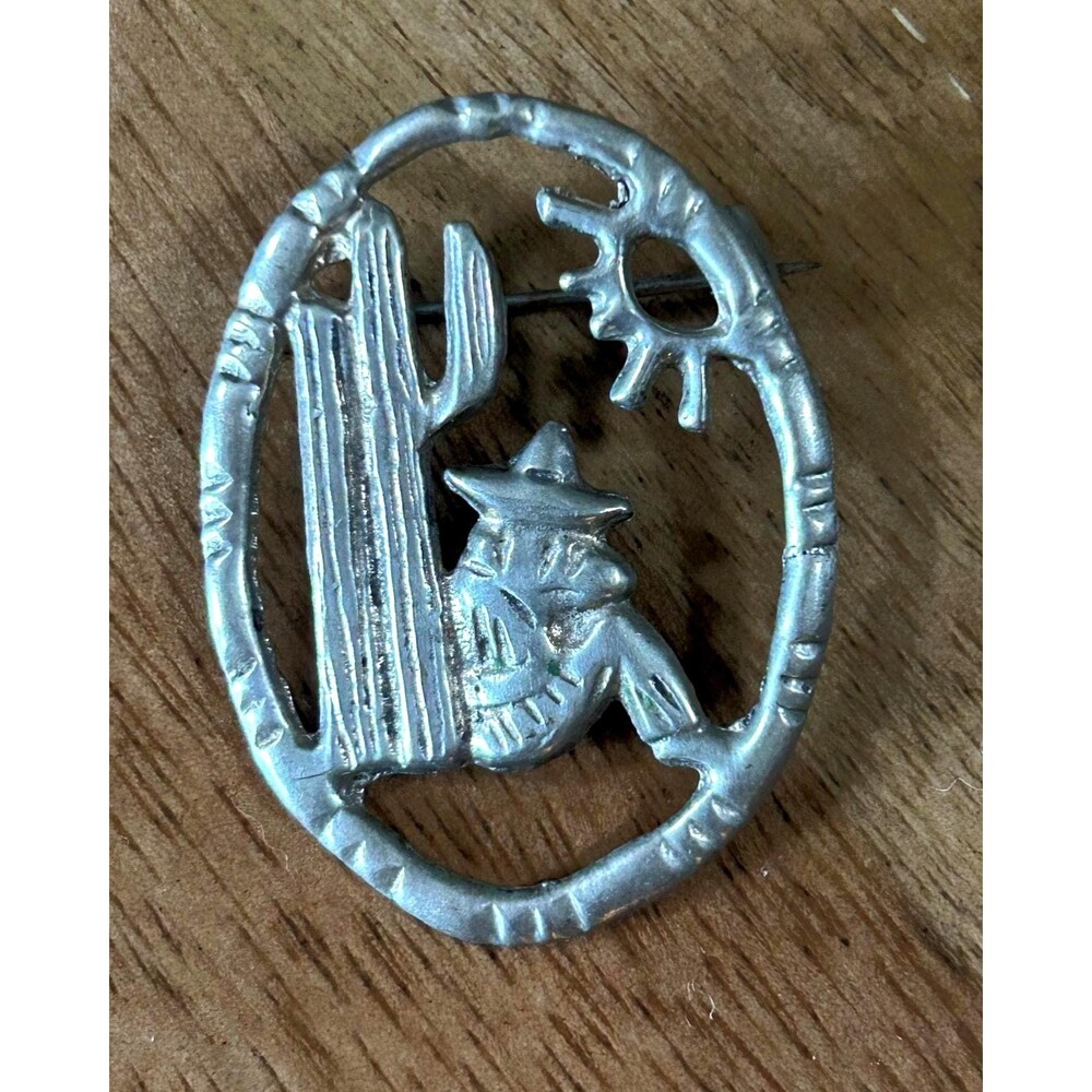 Silver Mexican Brooch - Asleep in the Desert -  Cactus Sun